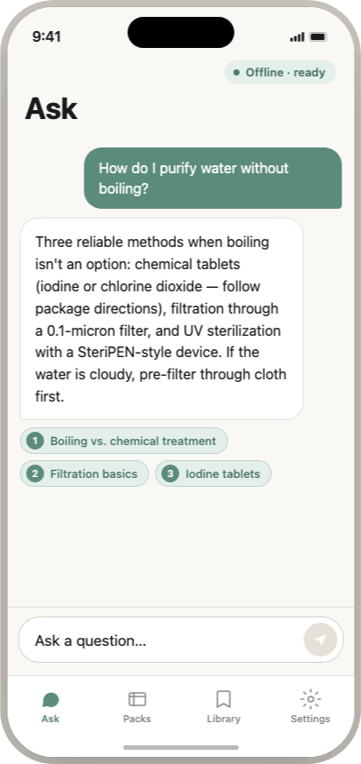 Fieldwise app — Ask screen showing a cited answer